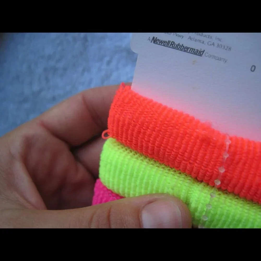 3 Goody Ouchless Terry Fabric Elastic Hair Bands Neon Bright Orange Yellow Pink